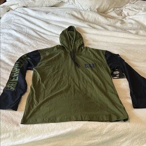Caterpillar Olive and Navy Long Sleeve Tee with Hood